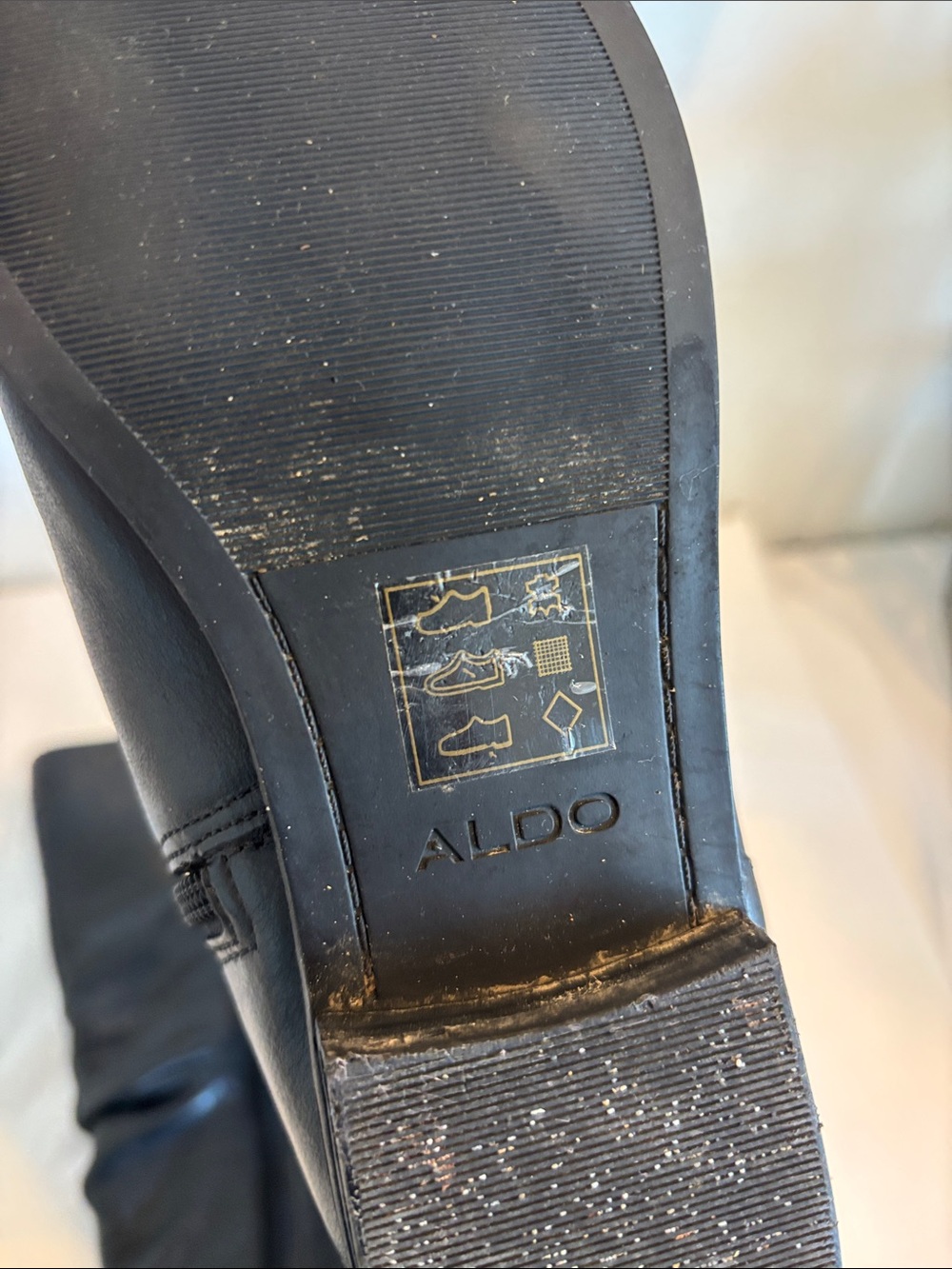 ALDO Black faux Leather slouchy Mid-Calf Boots side zipper round toe flats sz 8 - Picture 15 of 17